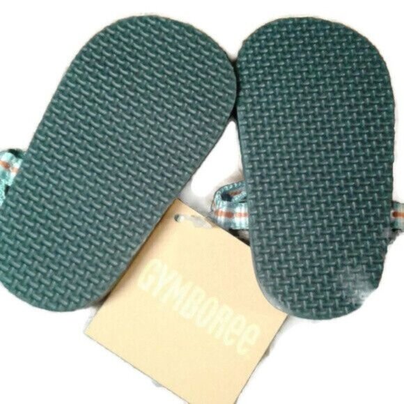 Gymboree Size 1 Infant Crib Sandals At The Beach Striped Fabric Straps Shoes NEW - Picture 2 of 2